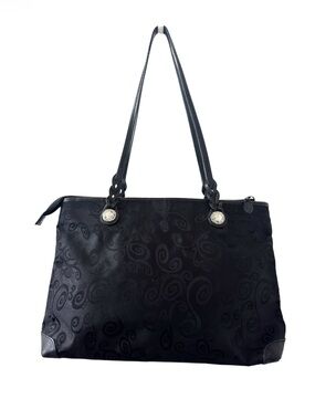 Brighton Mevelyn tote bag, black signature jacquard swirl pattern, With leather